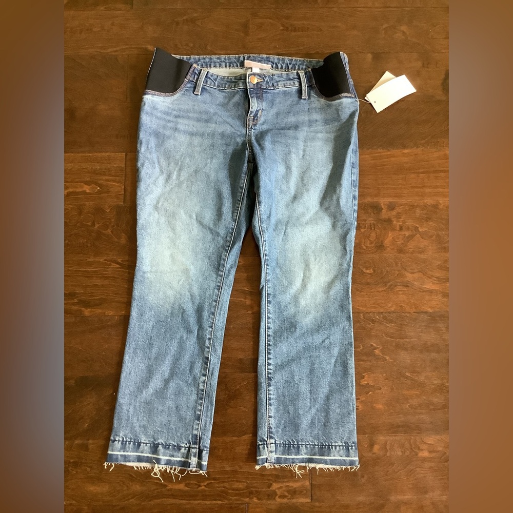 NWT Isabel Maternity Raw Hem Cropped Women's Blue Jeans 12 Side Panel